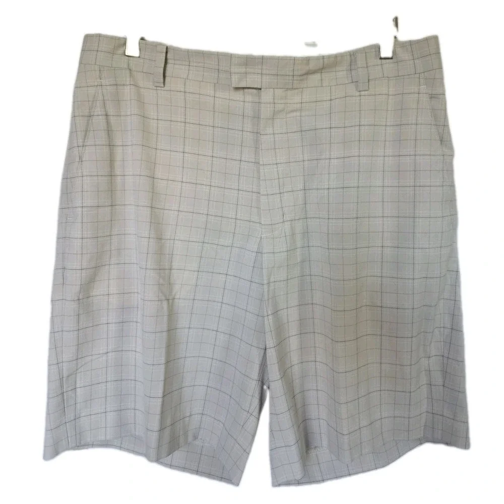 Tiger Woods Collection Golf Short Men 36 Plaid Tan Beige Flat Front